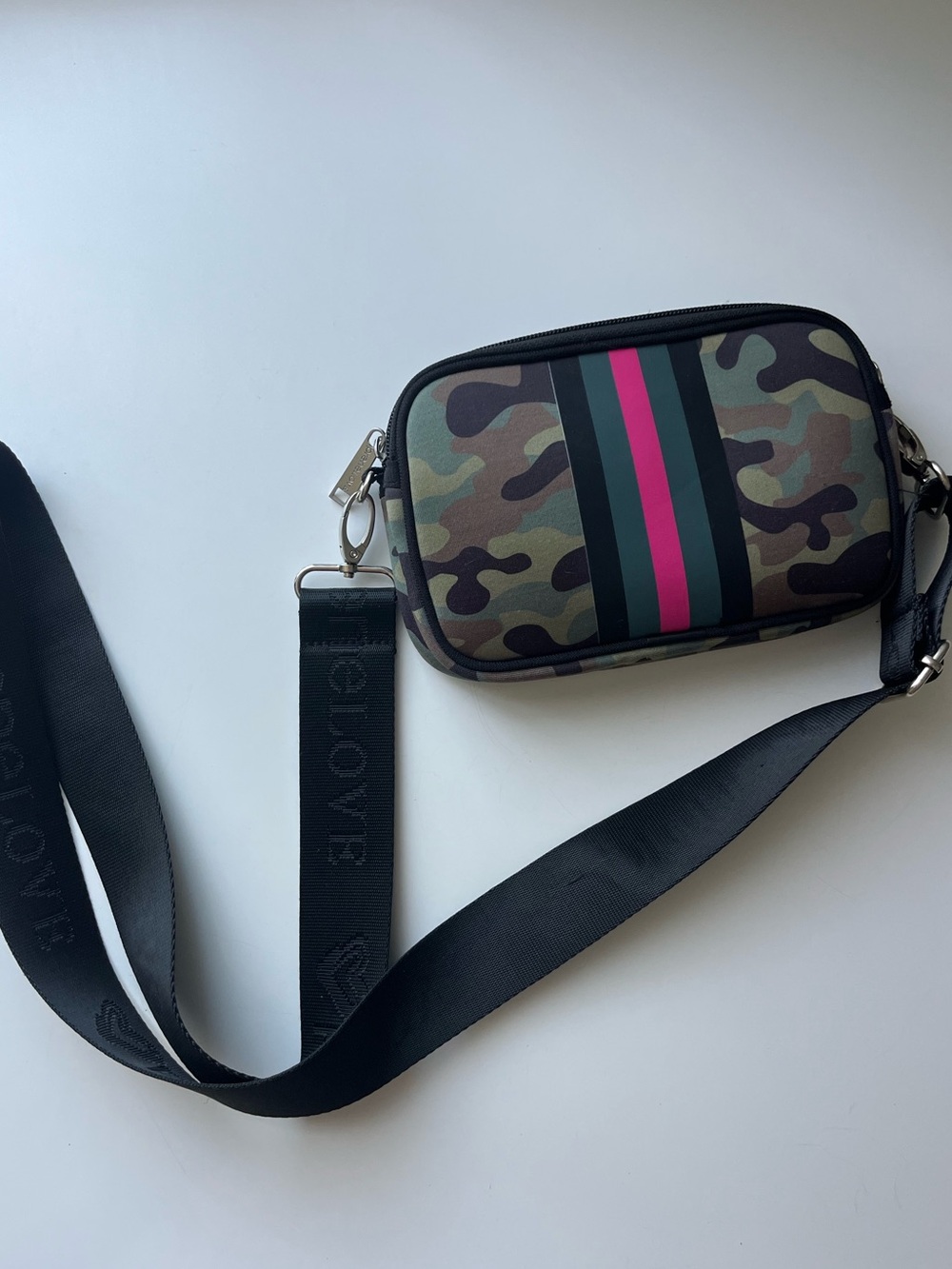 *AUTHENTIC* preneLove Camouflage Crossbody Bag with Pink & Green Center Stripe